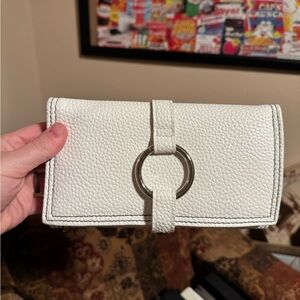 White Textured Wallet with Silver Ring Accent